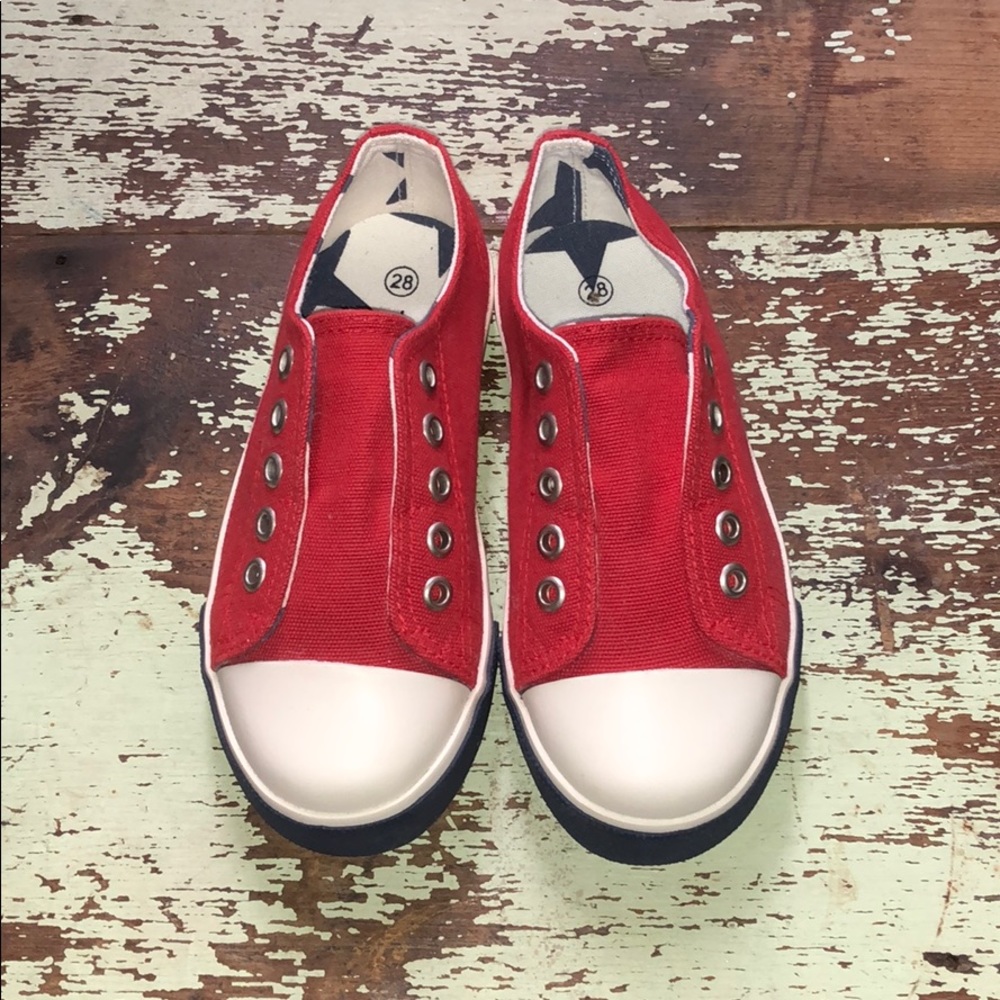 MINI BODEN RED SLIP ON CANVAS SHOES NWOT 11